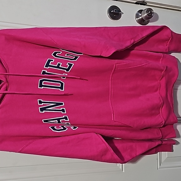 NWOT bright pink hoodie with San Diego written in navy blue and white. - Picture 2 of 6